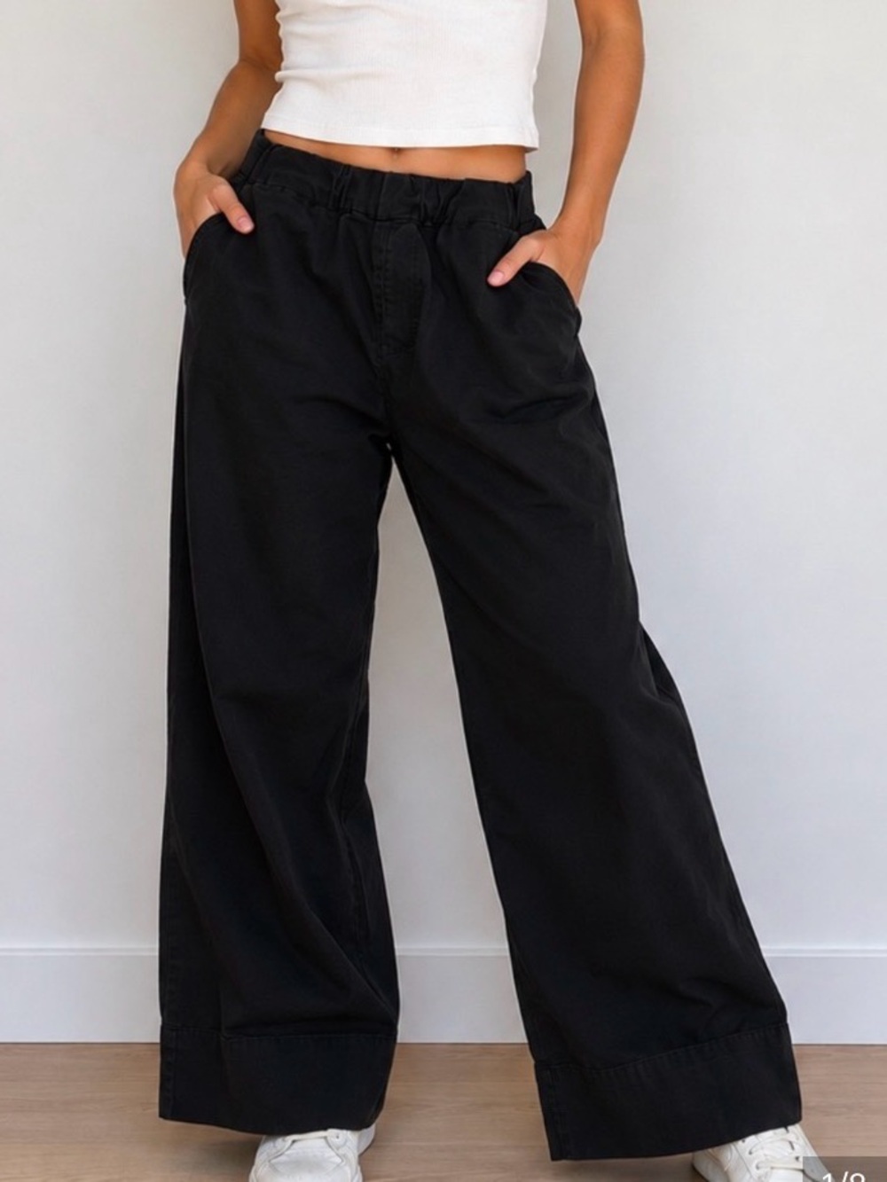 EVERLANE ORGANIC COTTON WIDE LEG SWEATPANT DRAWSTRING PULL ON PANT BLACK SZ XS